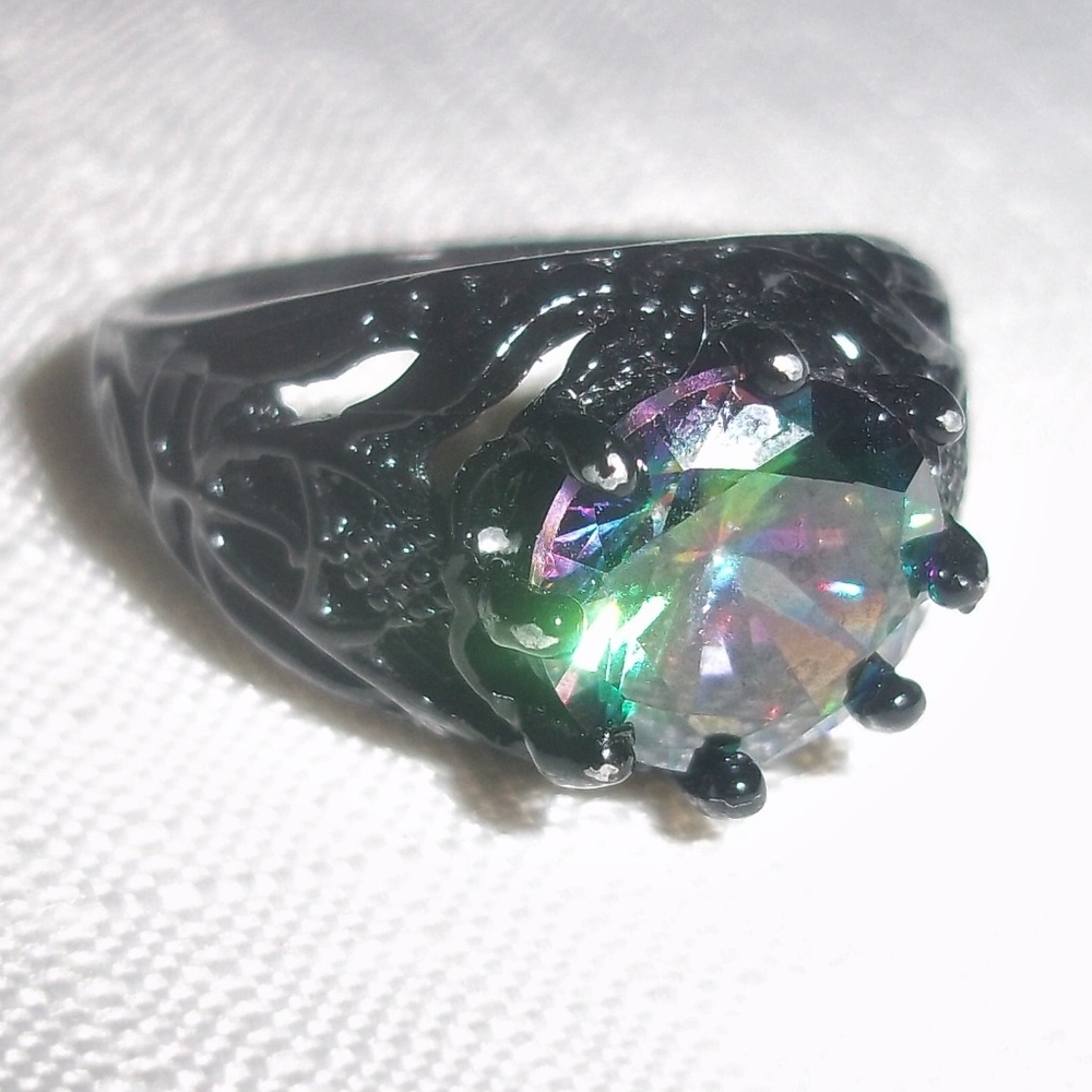 Mystic Topaz in Rhodium over Silver Crown Ring